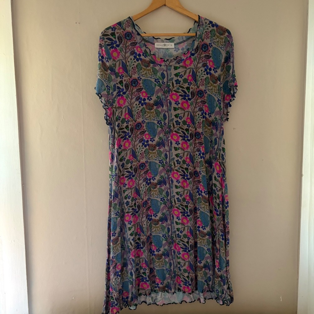 Natural Life Womens Floral Knee Length Dress Size L Stretch Casual Everyday Boho